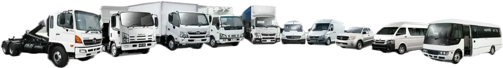 грузовики, автобусы и коммерческая техника в ряд